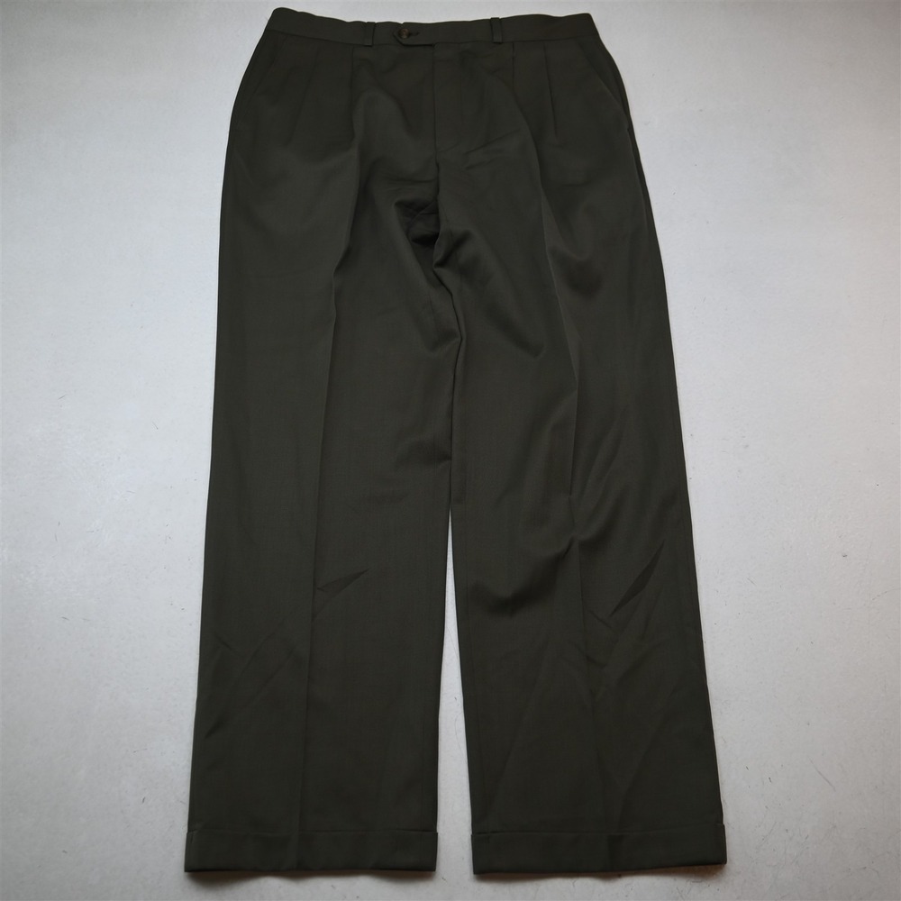Lauren Ralph Lauren 33x32 Green Super 100s Wool Pleated High Waist Baggy Pants